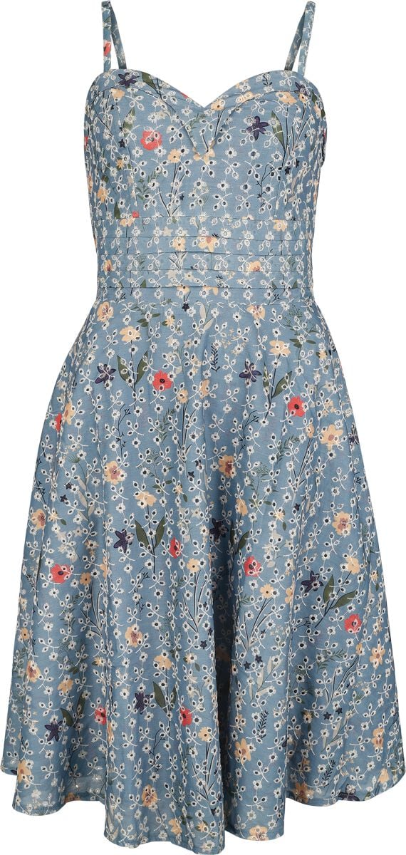 5056665032820 - Summer Flowers Emb Flare Dress Mittellanges Kleid blau in XL 5056665032820 - Summer Flowers Emb Flare Dress Mittellanges Kleid blau in XL
