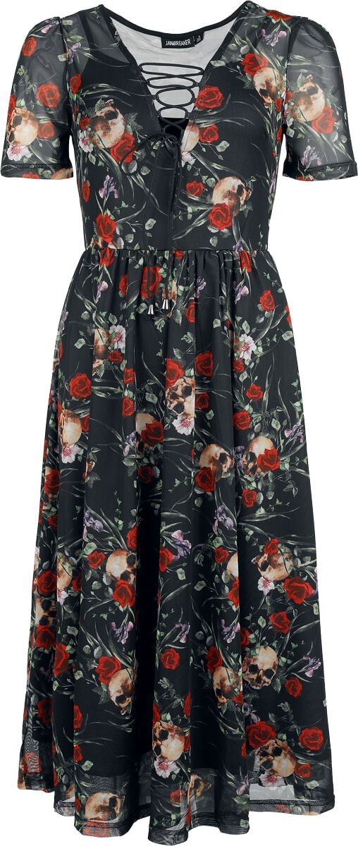 5056665033919 - Skull in Rose Mesh Mini Dress Langes Kleid multicolor in XXL