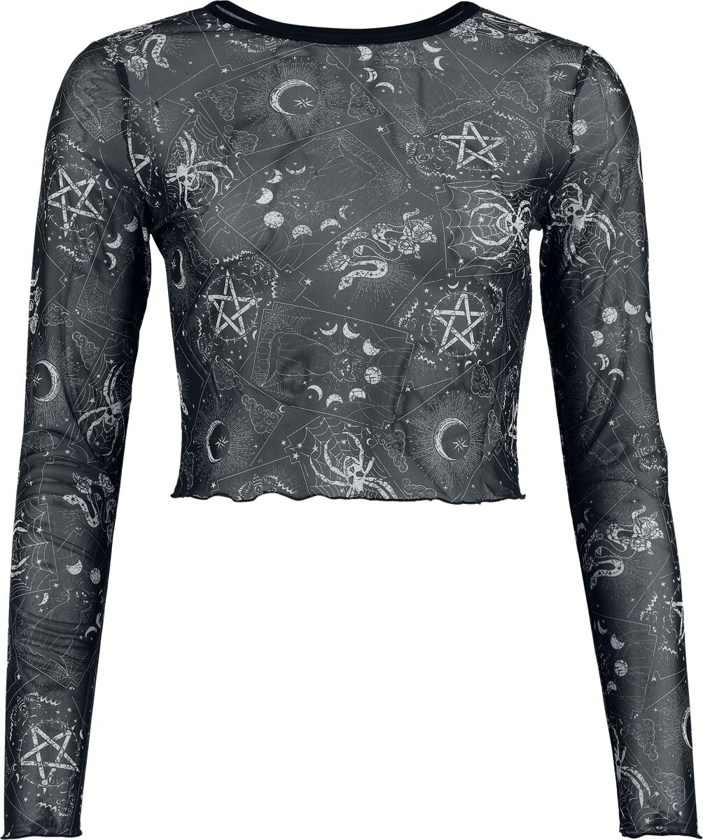 5056665036729 - Tarot Deck Long Sleeve Mesh Top Langarmshirt schwarz weiß in M