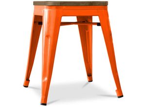 5056665748219 - Privatefloor - Hocker im Industriedesign - Holz & Stahl - 45cm -Stylix Orange - Holz Stahl Metall Holz - Orange