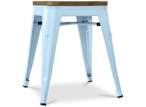 5056665748271 - Privatefloor - Hocker im Industriedesign - Holz & Stahl - 45cm -Stylix Light blue - Holz Stahl Metall Holz - Light blue