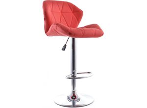 5056665757761 - Privatefloor - Drehbarer Design Barhocker mit Rückenlehne - Back Rot - Chrom Veganes Leder Metall Leder - Rot