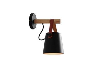 5056667022225 - Privatefloor - Vintage Wandlampe - Design - Cencerro Schwarz - Veganes Leder Metall Holz - Schwarz