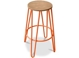 5056667036079 - Privatefloor - Runder Hocker - Industriedesign - Holz & Metall - 74cm - Hairpin Orange - Metall Holz Stahl Holz - Orange