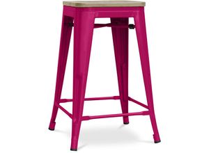 5056667042346 - Privatefloor - Barhocker im Industriedesign - Holz & Stahl - 61cm - Stylix Fuchsia - Holz Stahl - Fuchsia