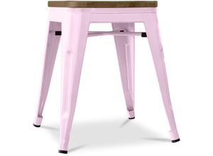 5056667047952 - Privatefloor - Hocker im Industriedesign - Holz & Stahl - 45cm -Stylix Pastellpink - Holz Stahl Metall Holz - Pastellpink