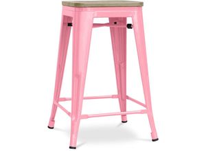 5056667048928 - Privatefloor - Barhocker im Industriedesign - Holz & Stahl - 61cm - Stylix Pink - Holz Stahl - Pink