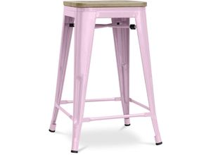 5056667048935 - Privatefloor - Barhocker im Industriedesign - Holz & Stahl - 61cm - Stylix Pastellpink - Holz Stahl - Pastellpink