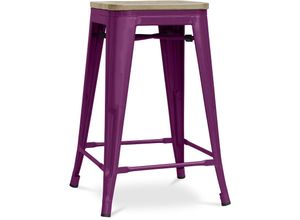 5056667048942 - Privatefloor - Barhocker im Industriedesign - Holz & Stahl - 61cm - Stylix Purple - Holz Stahl - Purple