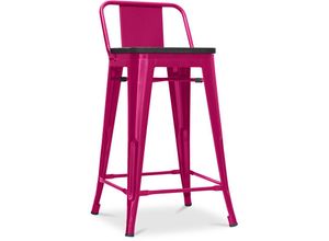 5056667050013 - Privatefloor - Barhocker im Industriedesign mit Rückenlehne - Holz & Stahl - 60 cm - Stylix Fuchsia - Holz Stahl - Fuchsia