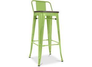 5056667050235 - Privatefloor - Industrielles Design Barhocker mit Rückenlehne - Holz & Stahl - 76cm - Stylix Light green - Holz Stahl - Light green