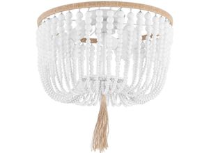 5056667050358 - Deckenlampe aus Holzkugeln - Boho-Bali-Style Plafond - Kanda Weiß - Kabel Metall Holz - Weiß