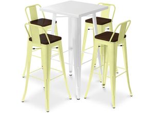 5056667063099 - Privatefloor - Weißer Tisch und 4 Barhocker im Industriedesign-Pack - Bistrot Stylix Pastellgelb - - Pastellgelb