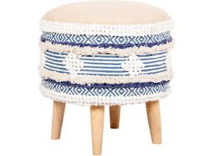 5056667069770 - Privatefloor - Runder Pouf Hocker - Boho Bali Stil - Josephine Blue - mdf Kiefernholz Baumwolle Recyceltes Garn - Blue