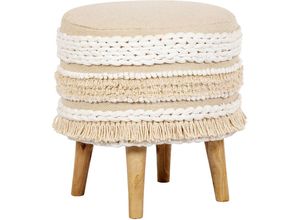 5056667069787 - Privatefloor - Runder Pouf Hocker - Boho Bali Stil - Ivy Ivory - mdf Kiefernholz Baumwolle Recyceltes Garn - Ivory