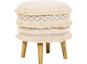 5056667069800 - Privatefloor - Runder Pouf Hocker - Boho Bali Stil - Jenny Weiß - mdf Kiefernholz Baumwolle - Weiß