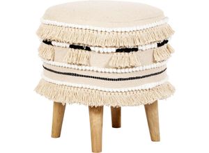 5056667069824 - Privatefloor - Runder Pouf Hocker - Boho Bali Stil - Juliet Cremefarben - mdf Kiefernholz Baumwolle Recyceltes Garn - Cremefarben