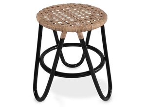 5056667070035 - Privatefloor - Runder Rattan Hocker - Boho Bali Stil - Klein - Lleta Schwarz - Rattan - Schwarz