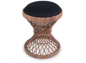 5056667070059 - Runder Rattan Hocker - Boho Bali Stil - Klein - Heley Schwarz - Segeltuch Rattan - Schwarz