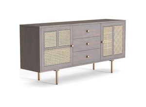 5056667074187 - Privatefloor - Holz-Sideboard - Vintage-Design - Dena Dunkelgrau - Metall Stock mdf Mangoholz - Dunkelgrau