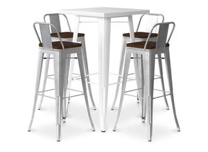 5056667077751 - Privatefloor - Weißer Tisch und 4 Barhocker im Industriedesign-Pack - Bistrot Stylix Silber - - Silber