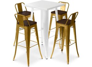 5056667077775 - Privatefloor - Weißer Tisch und 4 Barhocker im Industriedesign-Pack - Bistrot Stylix Gold - - Gold