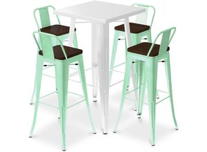 5056667077799 - Privatefloor - Weißer Tisch und 4 Barhocker im Industriedesign-Pack - Bistrot Stylix Minze - - Minze