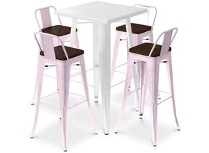 5056667077805 - Privatefloor - Weißer Tisch und 4 Barhocker im Industriedesign-Pack - Bistrot Stylix Pastellpink - - Pastellpink