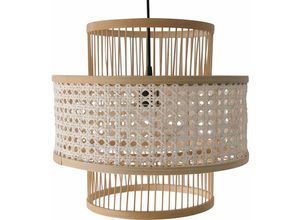 5056667084056 - Privatefloor - Deckenlampe aus Rattan - Boho-Bali-Design-Pendelleuchte - Yei Naturfarben - Metall Rattan Bambus - Naturfarben