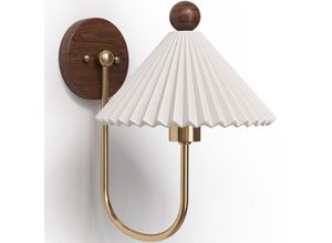 5056667098718 - Privatefloor - Gealterte Goldene Wandleuchte - Vintage Wandlampe - Leig Weiß - Beton Metall Holz - Weiß