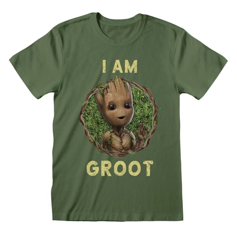 5056688514280 - I Am Groot - Seventies Style T-Shirt oliv in S