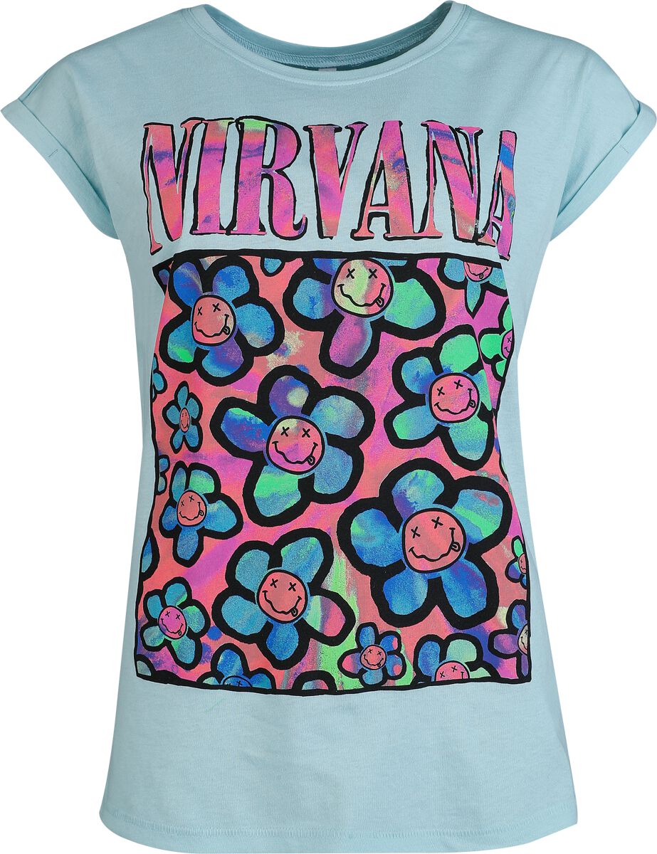 5056705719971 - Coloured Flowers T-Shirt blau in S