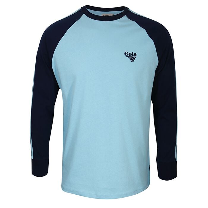 5056811530859 - Long Sleeve Raglan with Flat Knit Trim and Flock Logo - Blue Langarmshirt blau in XXL