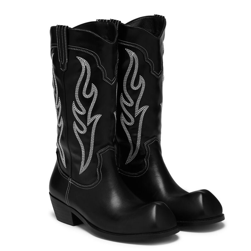 5056852100561 - Cryptek Snub Nose Tall Cowboy Boots - Black Vintage Stiefel schwarz in EU43