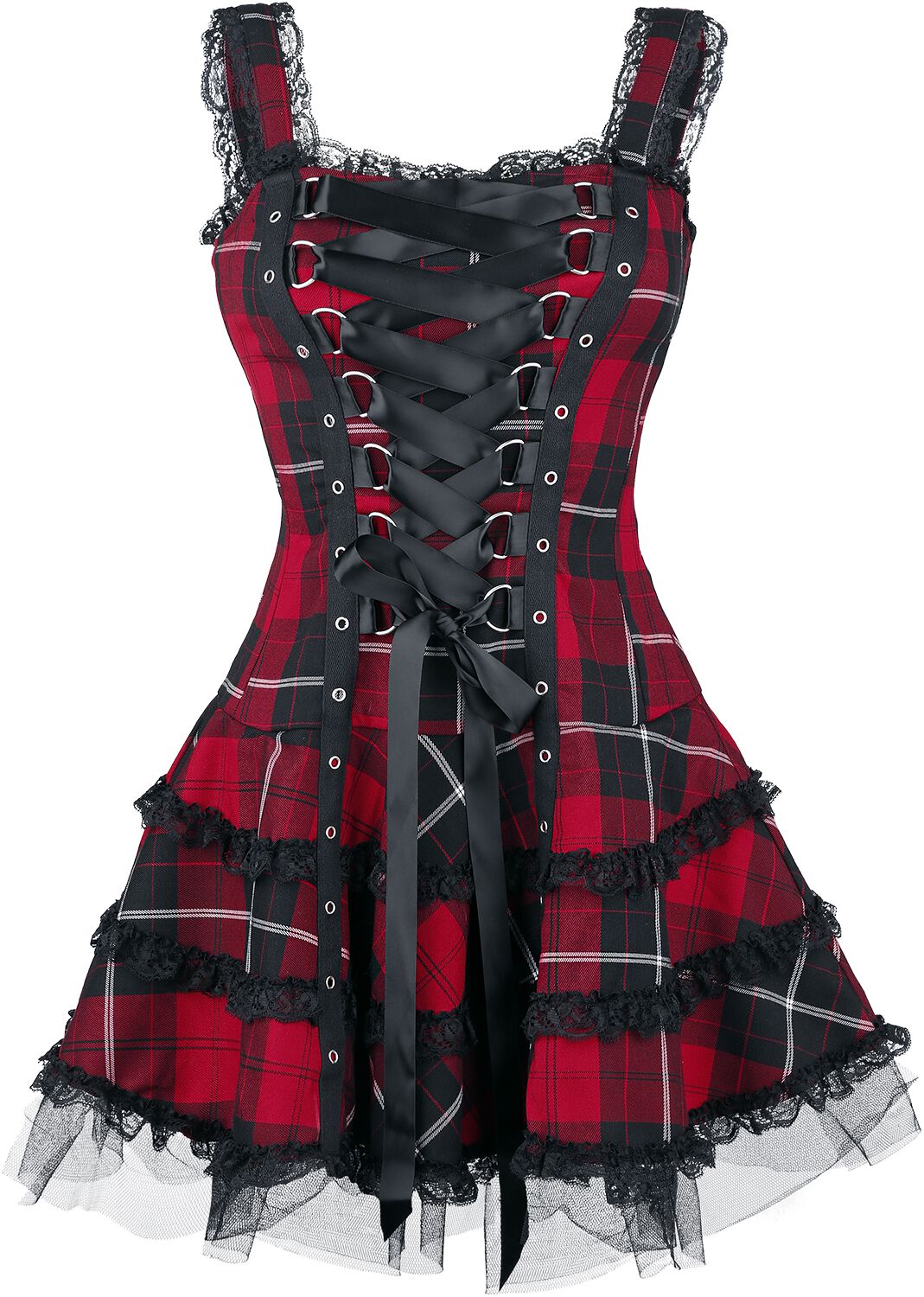 5057633007284 - Hell Bunny Harley Tartan Dress Kurzes Kleid rot schwarz in M