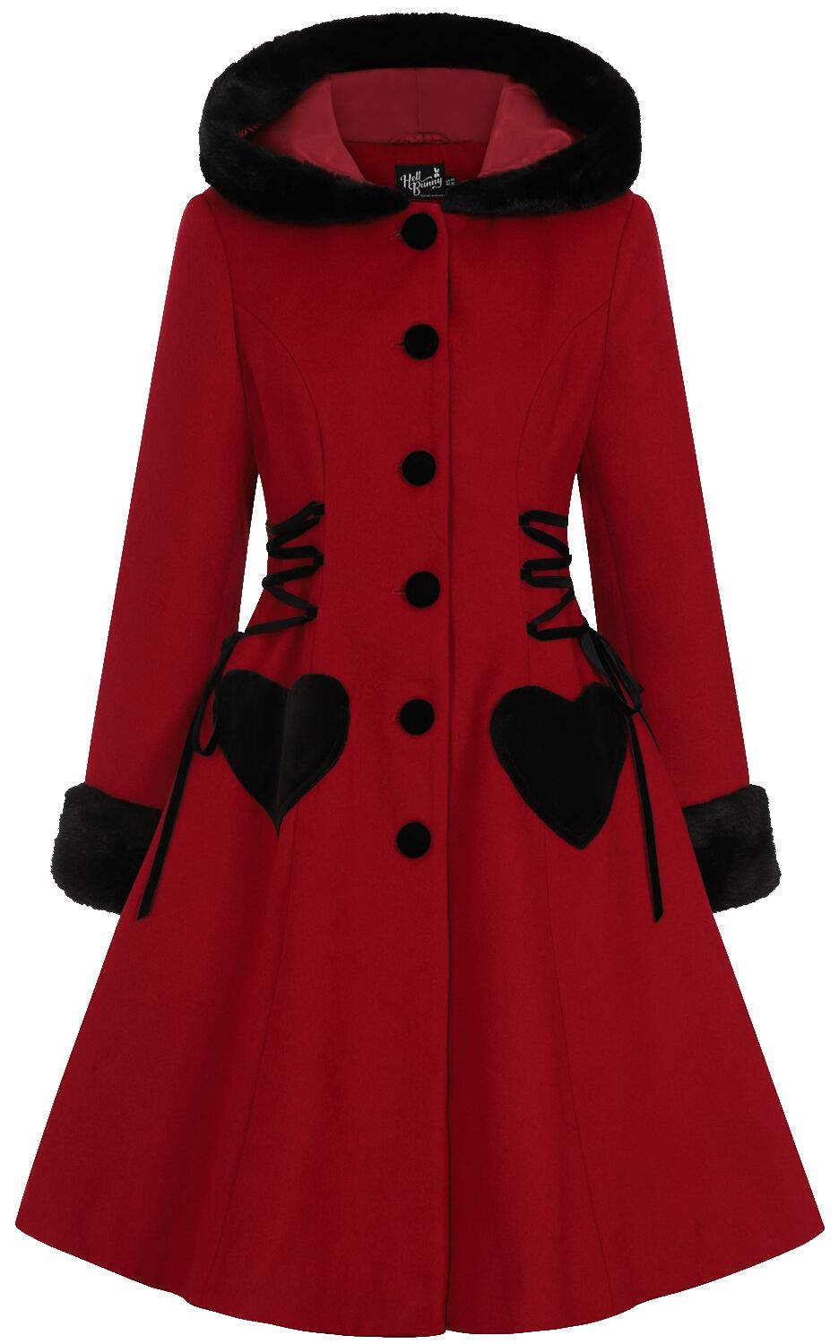 5057633177598 - Hell Bunny Scarlett Coat Mantel rot schwarz in S