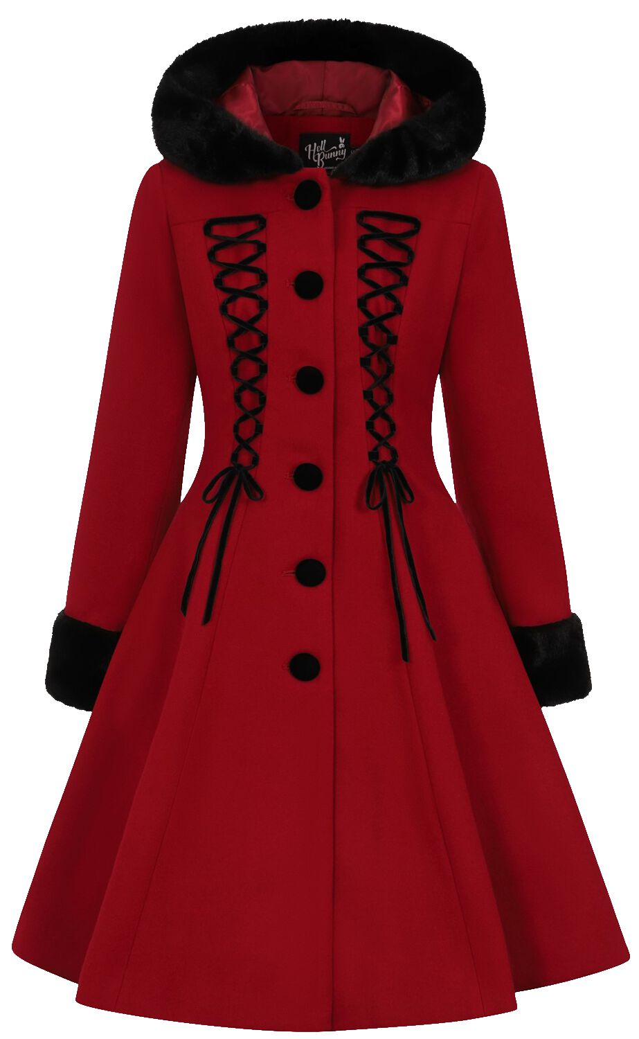 5057633182462 - Hell Bunny Amaya Coat Mantel rot schwarz in M