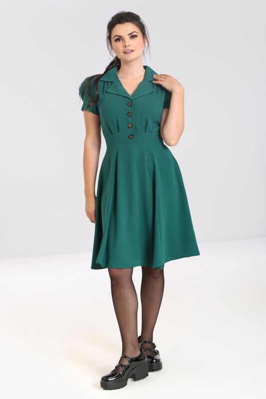 5057633190689 - Hell Bunny Vera Lynn Dress Green Mittellanges Kleid grün in XS