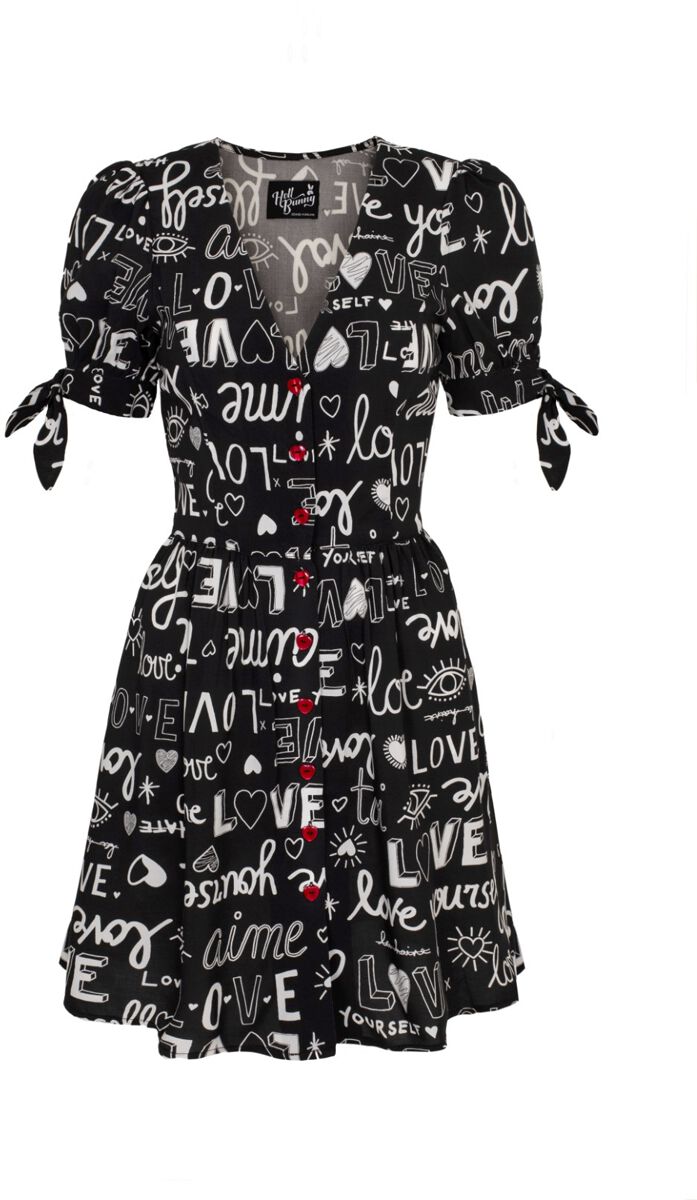5057633321502 - Hell Bunny Love Yourself Mini Dress Kurzes Kleid schwarz weiß in XS 5057633321502 - Hell Bunny Love Yourself Mini Dress Kurzes Kleid schwarz weiß in XS