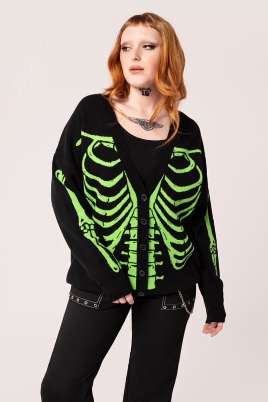 5057633327375 - Hell Bunny Skeleton Cardigan Cardigan schwarz grün in XS