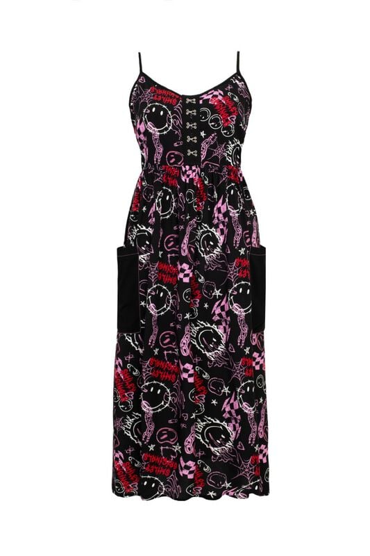 5057633338395 - Hell Bunny Hell Bunny x Smiley Originals Riot Dress Langes Kleid multicolor in XXL 5057633338395 - Hell Bunny Hell Bunny x Smiley Originals Riot Dress Langes Kleid multicolor in XXL