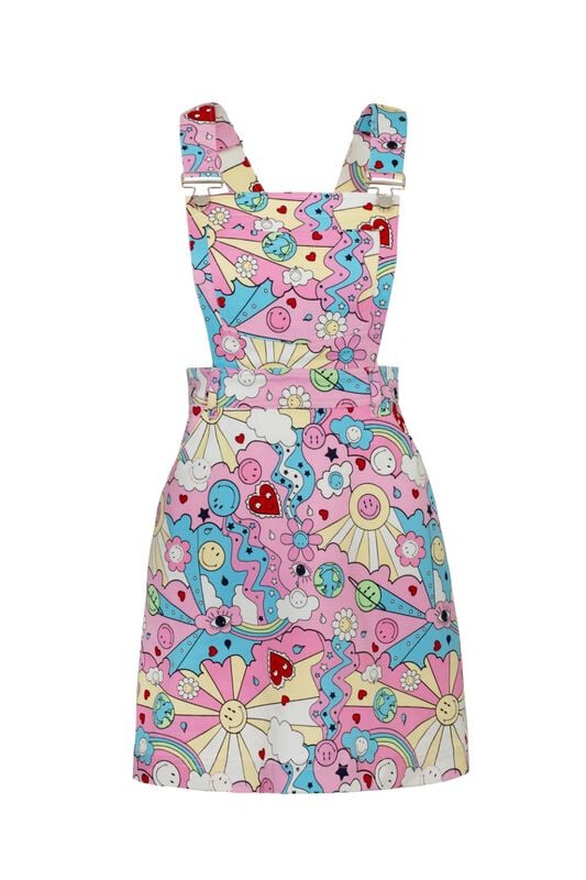 5057633338807 - Hell Bunny Hell Bunny x Smiley Originals Loulou Pinafore Dress Kurzes Kleid multicolor in 3XL 5057633338807 - Hell Bunny Hell Bunny x Smiley Originals Loulou Pinafore Dress Kurzes Kleid multicolor in 3XL