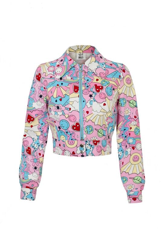 5057633338982 - Hell Bunny Hell Bunny x Smiley Originals Loulou Jacket Übergangsjacke multicolor in 3XL 5057633338982 - Hell Bunny Hell Bunny x Smiley Originals Loulou Jacket Übergangsjacke multicolor in 3XL