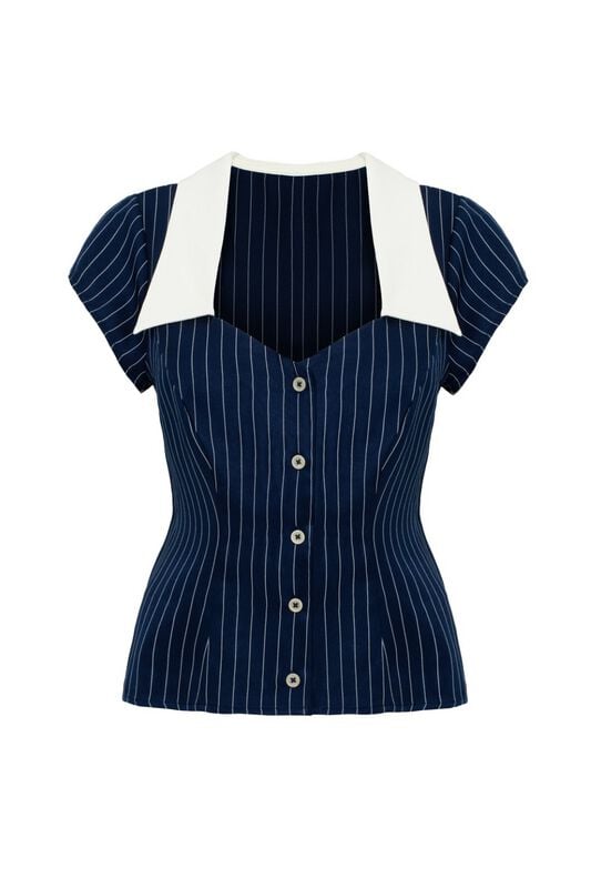 5057633340114 - Hell Bunny Costello Blouse Bluse blau weiß in L 5057633340114 - Hell Bunny Costello Blouse Bluse blau weiß in L