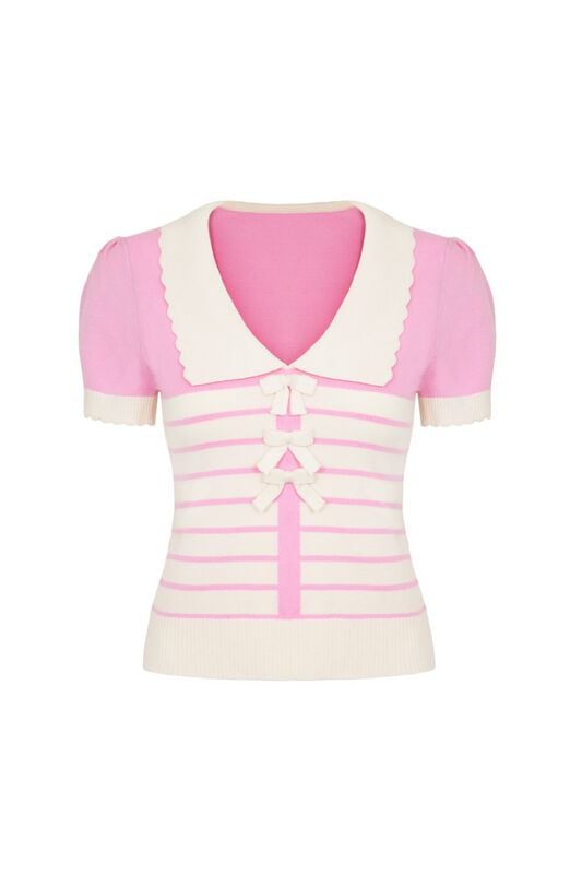 5057633340251 - Hell Bunny Jennie Top T-Shirt weiß pink in S