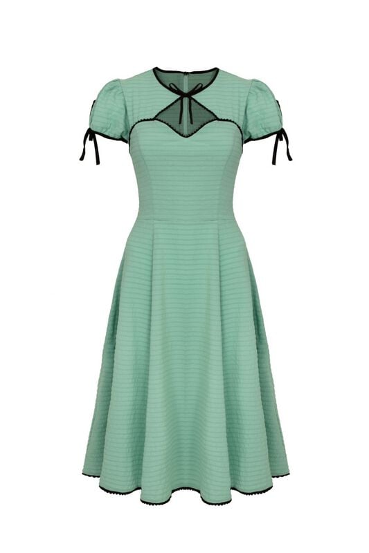 5057633340411 - Hell Bunny Casey Dress Mittellanges Kleid grün schwarz in 4XL