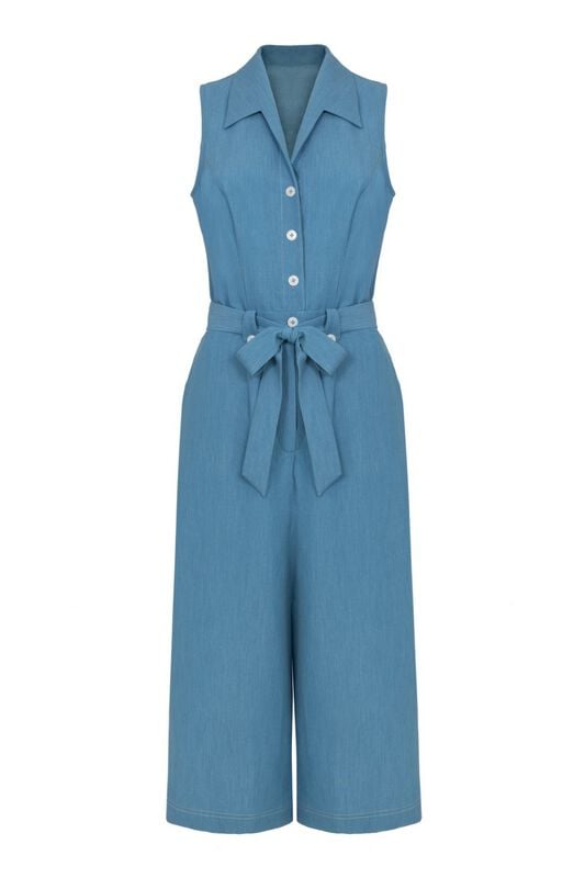 5057633340855 - Hell Bunny Rylee Jumpsuit Jumpsuit blau weiß in 4XL