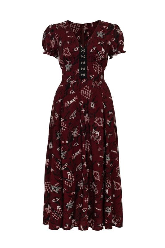 5057633341937 - Hell Bunny Doomed Dress Langes Kleid rot schwarz weiß in L 5057633341937 - Hell Bunny Doomed Dress Langes Kleid rot schwarz weiß in L