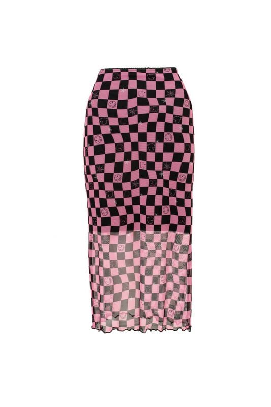 5057633344020 - Hell Bunny Hell Bunny x Smiley Originals Distortion Skirt Langer Rock schwarz pink in XL 5057633344020 - Hell Bunny Hell Bunny x Smiley Originals Distortion Skirt Langer Rock schwarz pink in XL