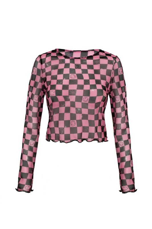 5057633344105 - Hell Bunny Hell Bunny x Smiley Originals Distortion Top Langarmshirt schwarz pink in XL 5057633344105 - Hell Bunny Hell Bunny x Smiley Originals Distortion Top Langarmshirt schwarz pink in XL